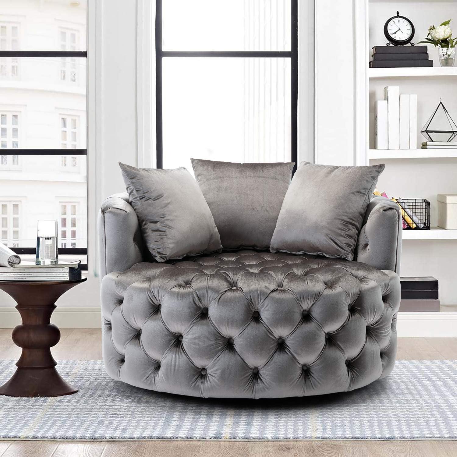 Wooden Twist Barrel Button Tufted Design Modern Round Sofa For Living Room with 3 Pillows - WoodenTwist