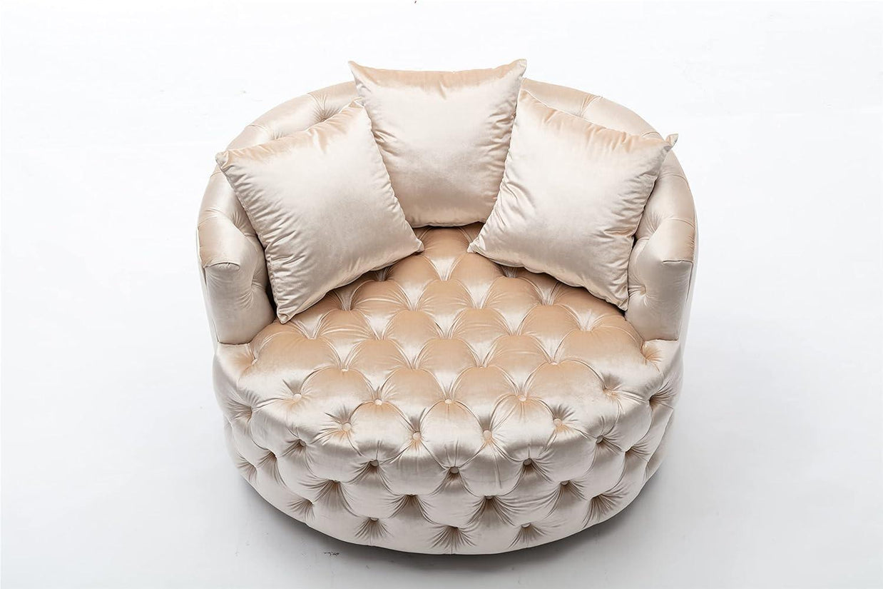 Wooden Twist Barrel Button Tufted Design Modern Round Sofa For Living Room with 3 Pillows - WoodenTwist