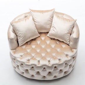 Wooden Twist Barrel Button Tufted Design Modern Round Sofa For Living Room with 3 Pillows - WoodenTwist