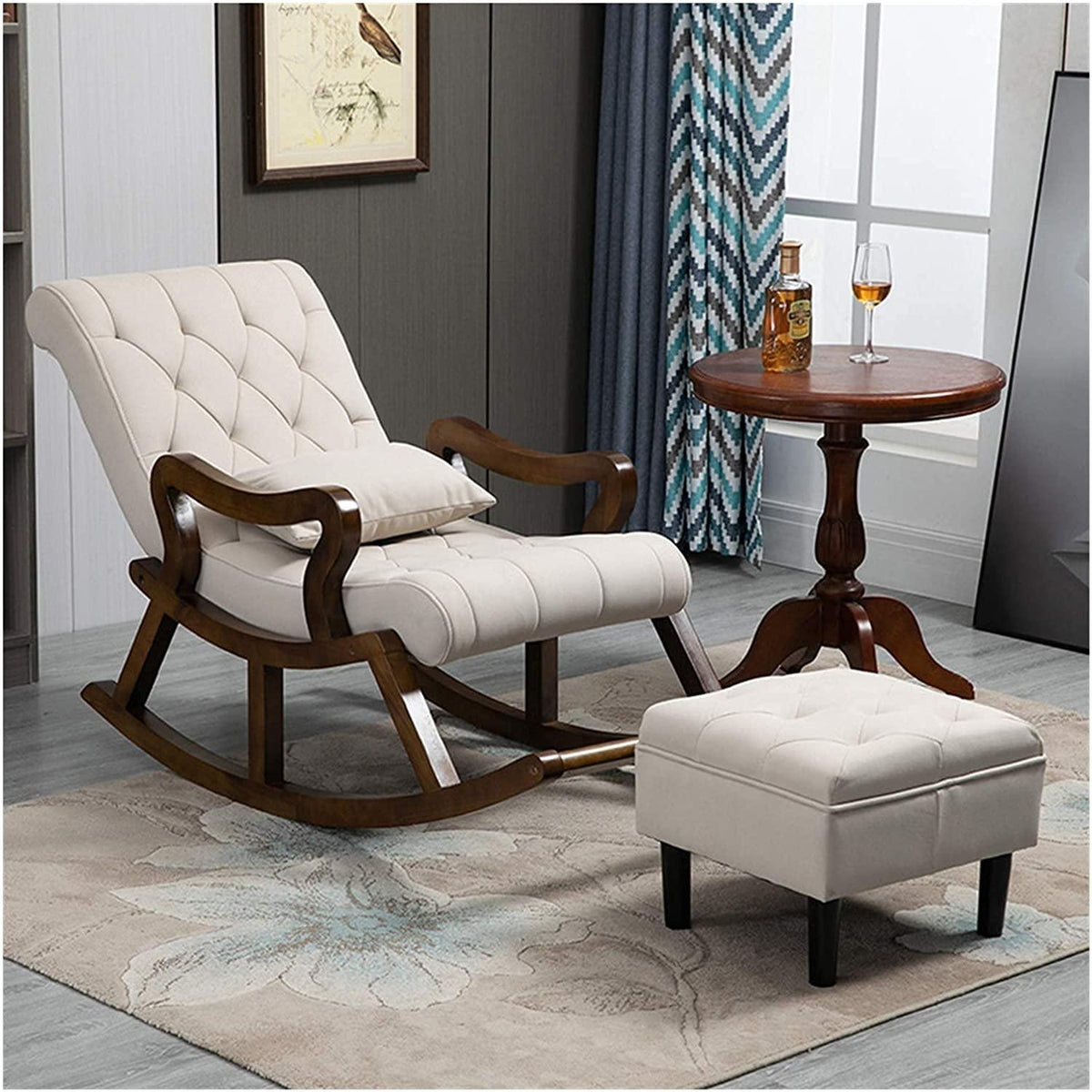 A button tufted rocker with a matching footrest