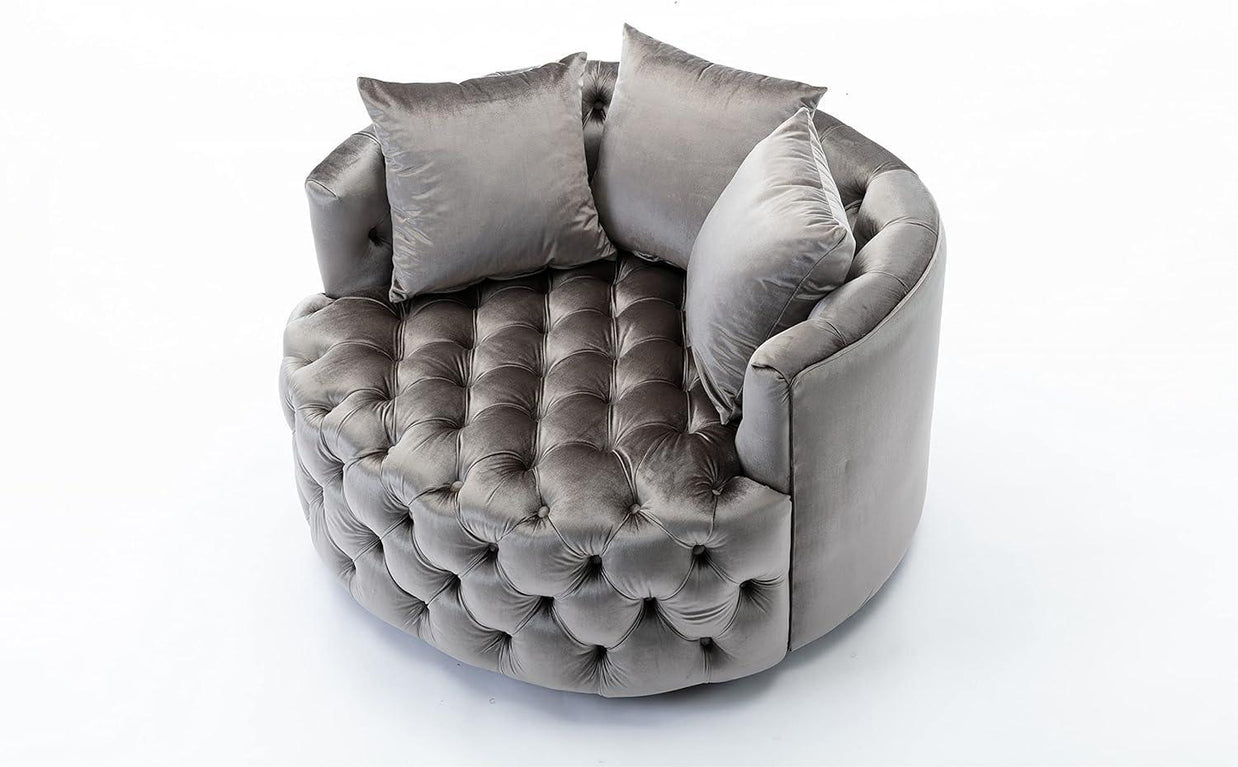 Wooden Twist Barrel Button Tufted Design Modern Round Sofa For Living Room with 3 Pillows - WoodenTwist