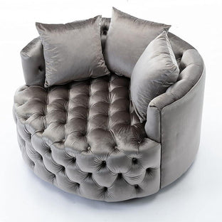 Wooden Twist Barrel Button Tufted Design Modern Round Sofa For Living Room with 3 Pillows - WoodenTwist