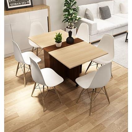  Space Saving Folding Dining Table Drop Leaf Table Convertible 2-4-6 Seater with 2 Tier Storage Small to Large Using Tesa and Fitting (Without Chairs) - WoodenTwist