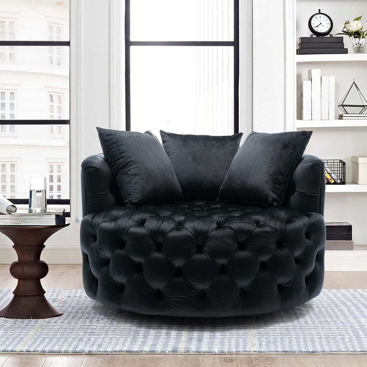 Wooden Twist Barrel Button Tufted Design Modern Round Sofa For Living Room with 3 Pillows - WoodenTwist