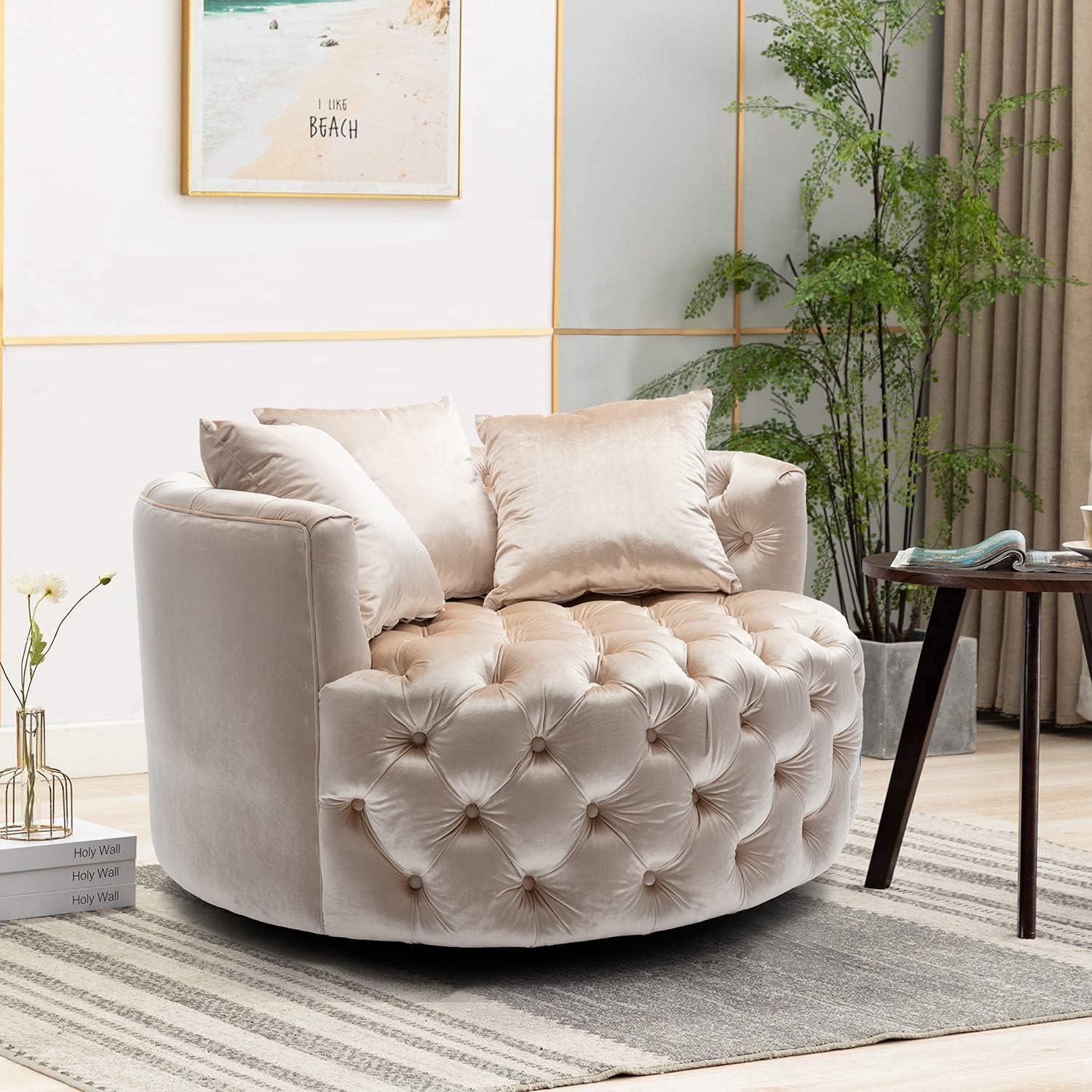 Wooden Twist Barrel Button Tufted Design Modern Round Sofa For Living Room with 3 Pillows - WoodenTwist