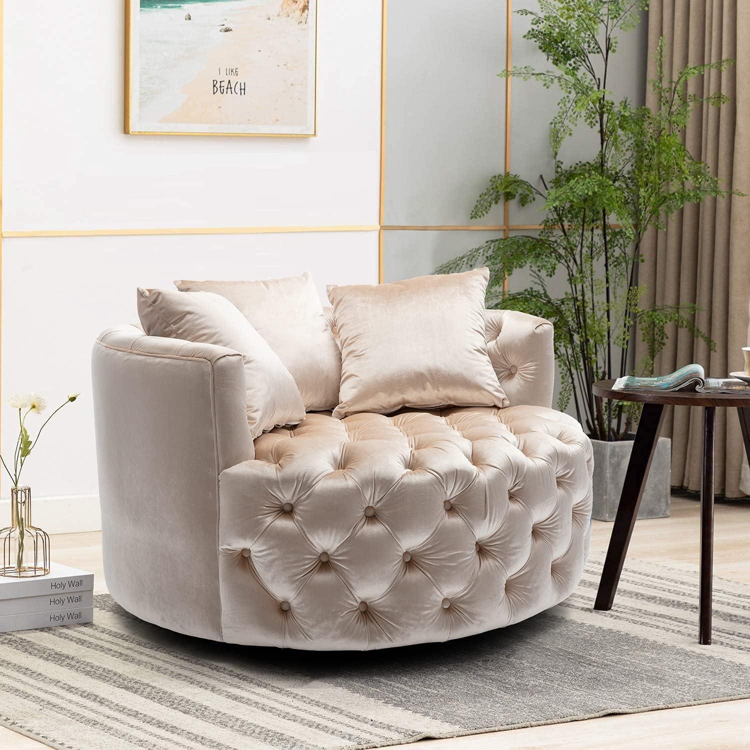 Wooden Twist Barrel Button Tufted Design Modern Round Sofa For Living Room with 3 Pillows - WoodenTwist
