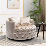 Wooden Twist Barrel Button Tufted Design Modern Round Sofa For Living Room with 3 Pillows - WoodenTwist