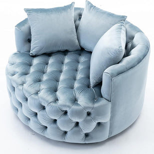 Wooden Twist Barrel Button Tufted Design Modern Round Sofa For Living Room with 3 Pillows - WoodenTwist