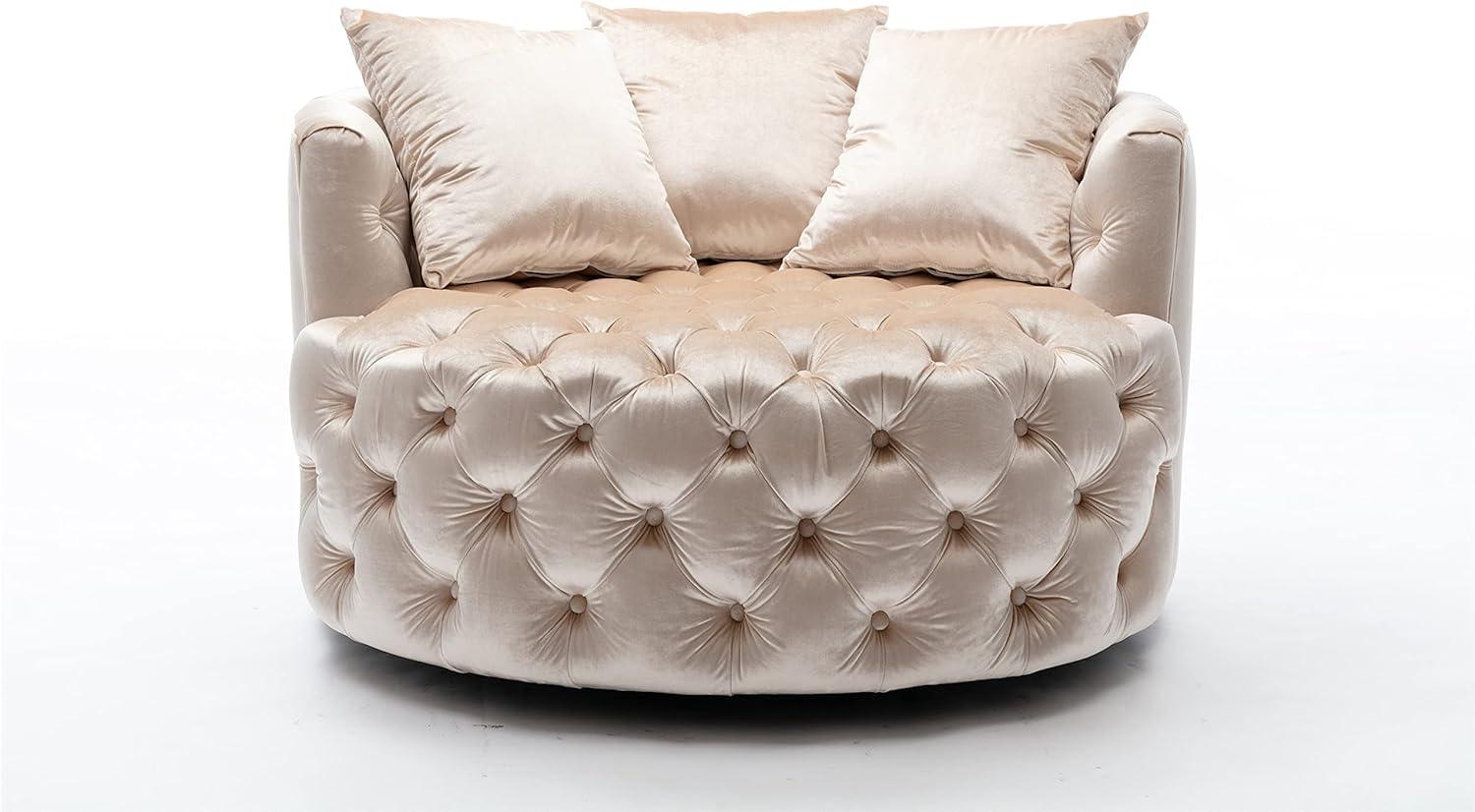 Wooden Twist Barrel Button Tufted Design Modern Round Sofa For Living Room with 3 Pillows - WoodenTwist