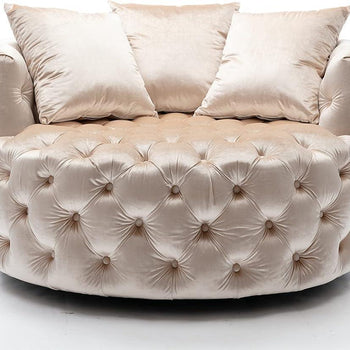 Wooden Twist Barrel Button Tufted Design Modern Round Sofa For Living Room with 3 Pillows - WoodenTwist