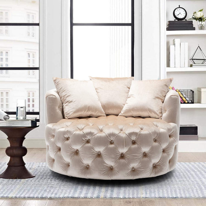 Wooden Twist Barrel Button Tufted Design Modern Round Sofa For Living Room with 3 Pillows - WoodenTwist
