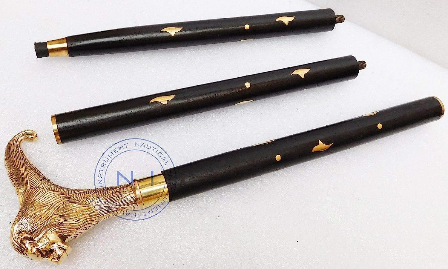 Brass Lion Handle Cane Black Wooden Walking Stick Cane Handcrafted Wood Perfect Offering Cane for Men Women Senior Cane 3 Fold Fancy Cane