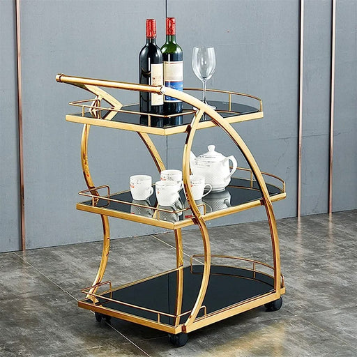Modern Golden Trolley with Black Glass Top
