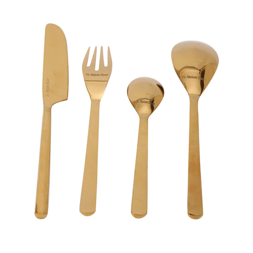 Ava Luxe Golden Cutlery (Set of 24) 6 Knife, 6 Fork, 6 Rice Spoon, 6 Dessert Spoon - WoodenTwist