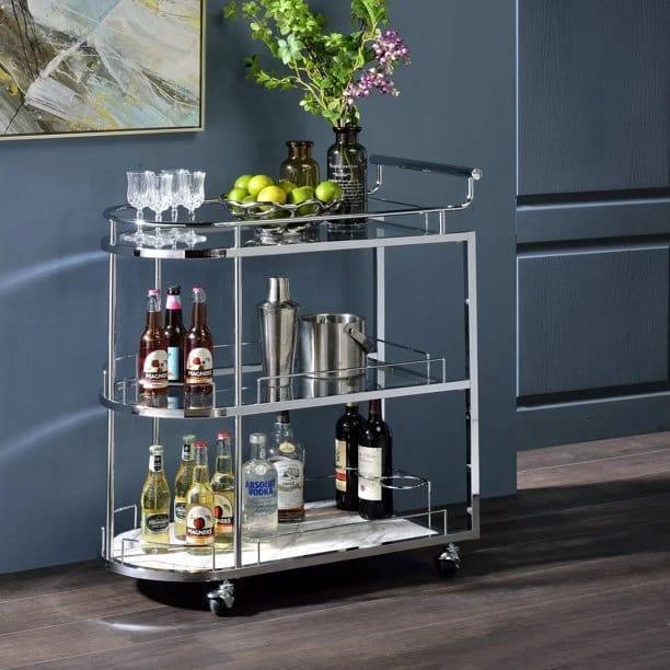 Nickel Tone Steel Oval Bar Cart