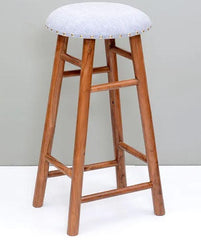 Round Mango Wood Bar Stool In Cotton Light Blue Colour - WoodenTwist