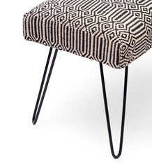 Mango Wood Bench In Cotton Black Colour With Metal Legs - WoodenTwist