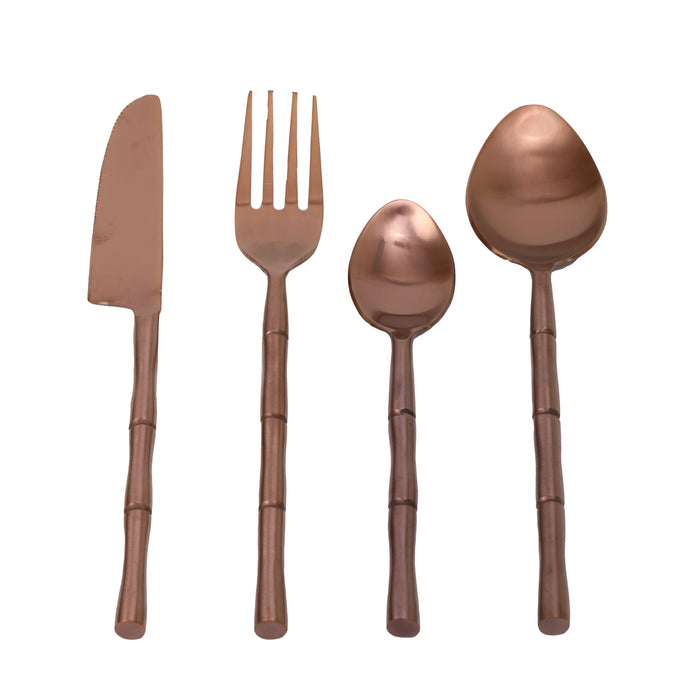 Bamboo Elegance Copper Cutlery (Set of 24) 6Knife, 6Fork,6 RiceSpoon,6 Dessert Spoon - WoodenTwist
