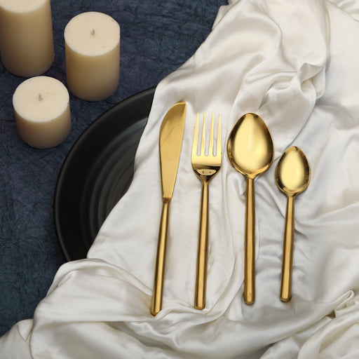 Radiant Reflections Golden Cutlery (Set of 16) 4Knife, 4Fork,4 Rice Spoon,4 Dessert Spoon - WoodenTwist
