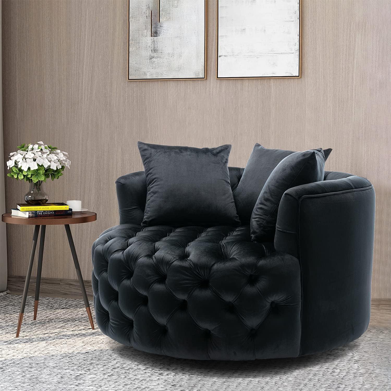 Wooden Twist Barrel Button Tufted Design Modern Round Sofa For Living Room with 3 Pillows - WoodenTwist