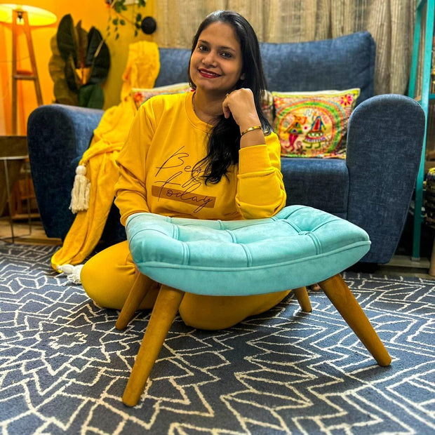 Stool for Living Room Soft Fabric Comfortable Cushion Ottoman Footrest - WoodenTwist