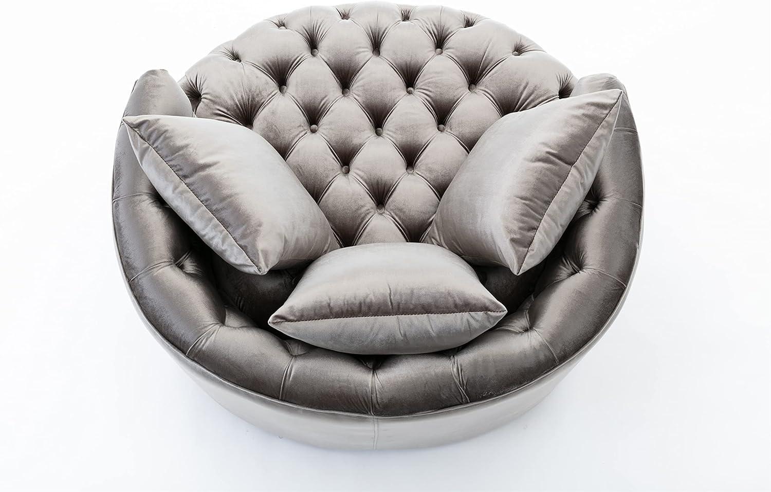 Wooden Twist Barrel Button Tufted Design Modern Round Sofa For Living Room with 3 Pillows - WoodenTwist