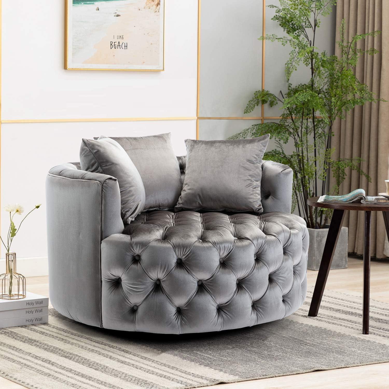 Wooden Twist Barrel Button Tufted Design Modern Round Sofa For Living Room with 3 Pillows - WoodenTwist