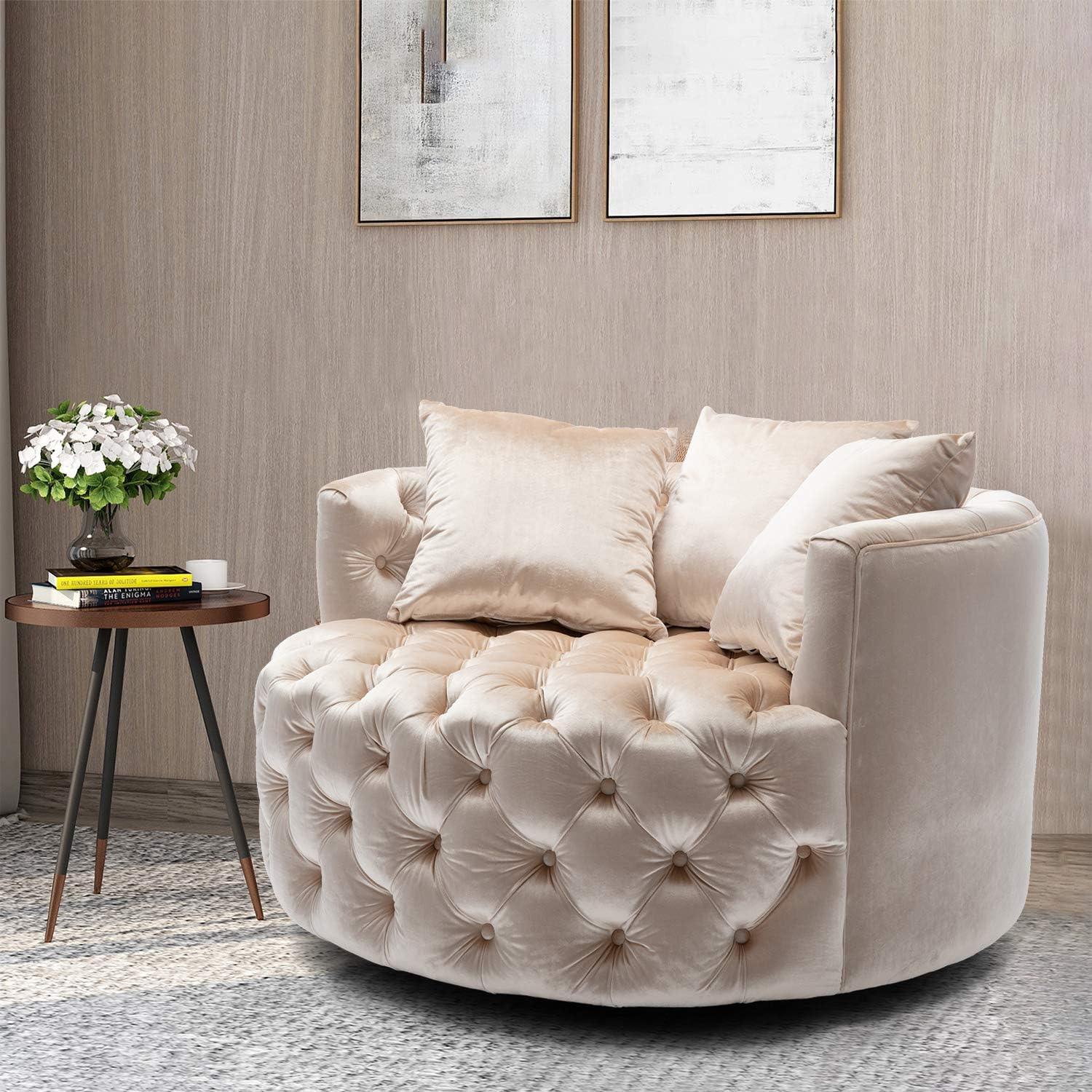 Wooden Twist Barrel Button Tufted Design Modern Round Sofa For Living Room with 3 Pillows - WoodenTwist