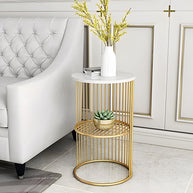 Wooden Twist Abstract Style Wrought Iron 1-Tier Round End Table (Golden) - WoodenTwist