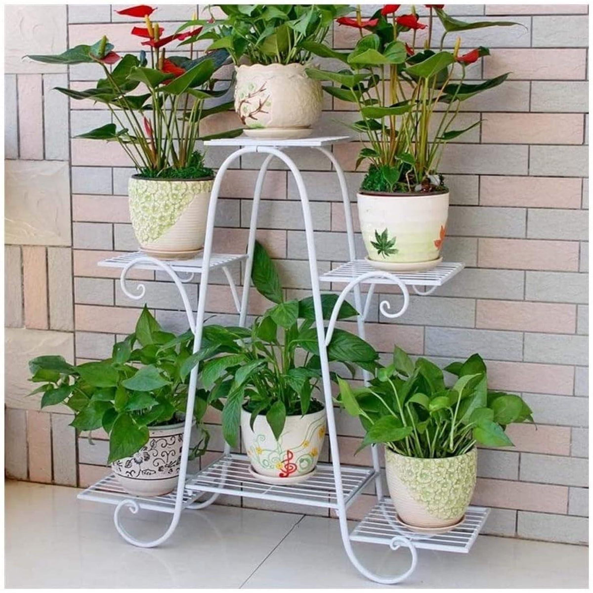 6 Tier Plant Stands for Indoors and Outdoors, Flower Pot Holder Shelf for Multi Plants (White) - WoodenTwist