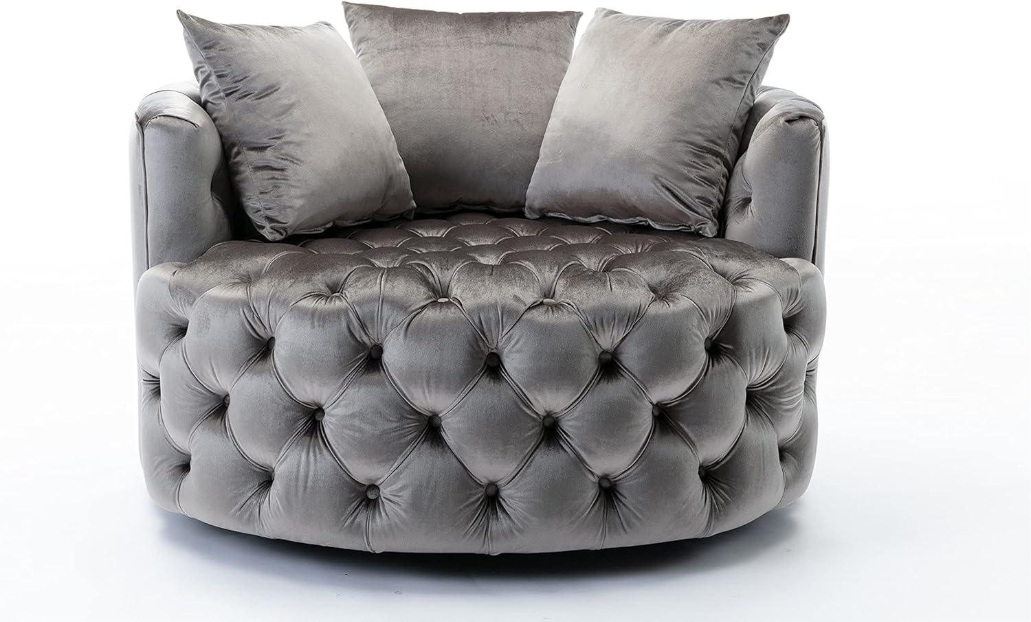 Wooden Twist Barrel Button Tufted Design Modern Round Sofa For Living Room with 3 Pillows - WoodenTwist