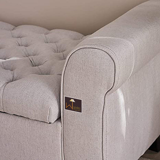 Wooden Twist Zamansız Button Tufted Design Premium Wood 2 Seater Storage Bench (Light Grey) - WoodenTwist