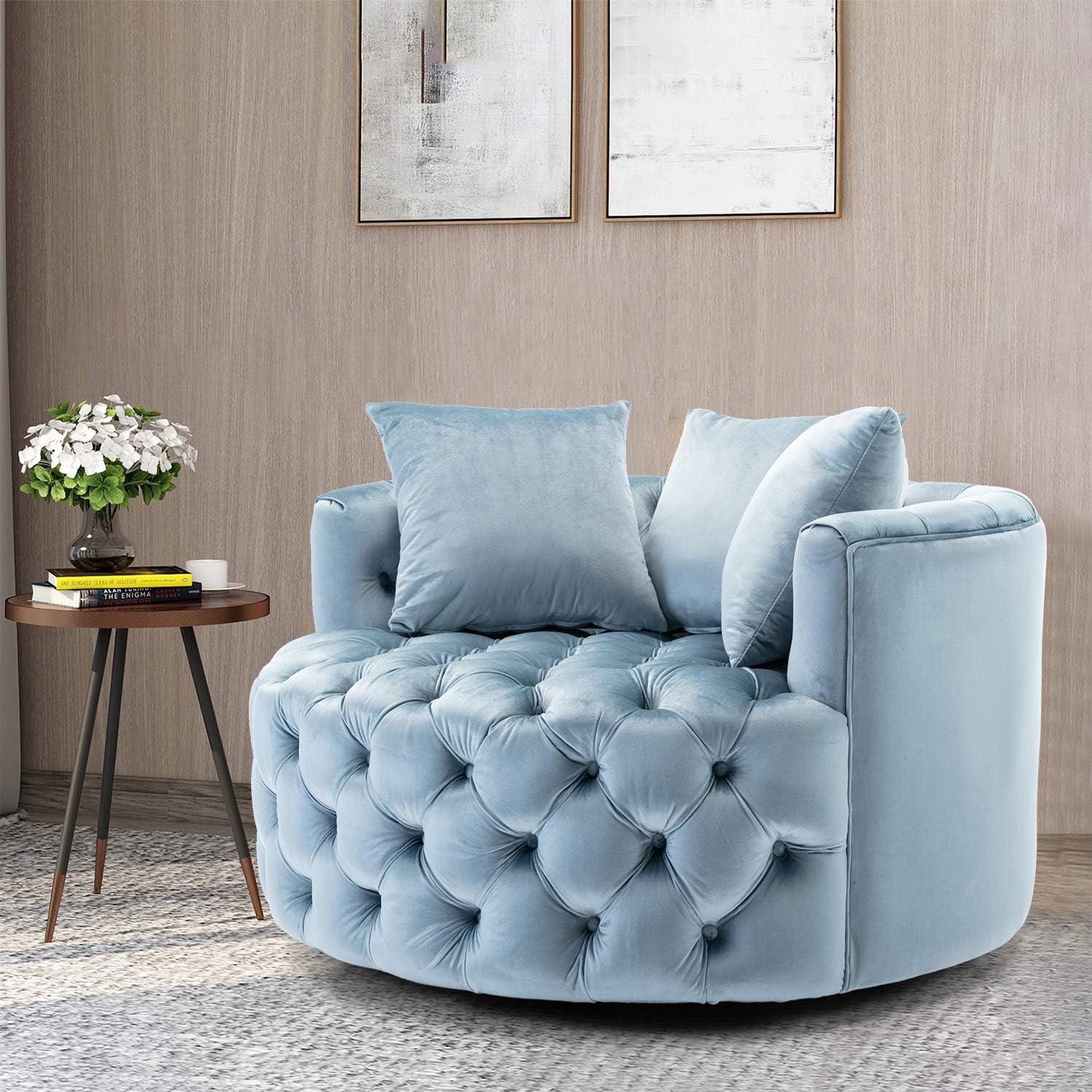 Wooden Twist Barrel Button Tufted Design Modern Round Sofa For Living Room with 3 Pillows - WoodenTwist