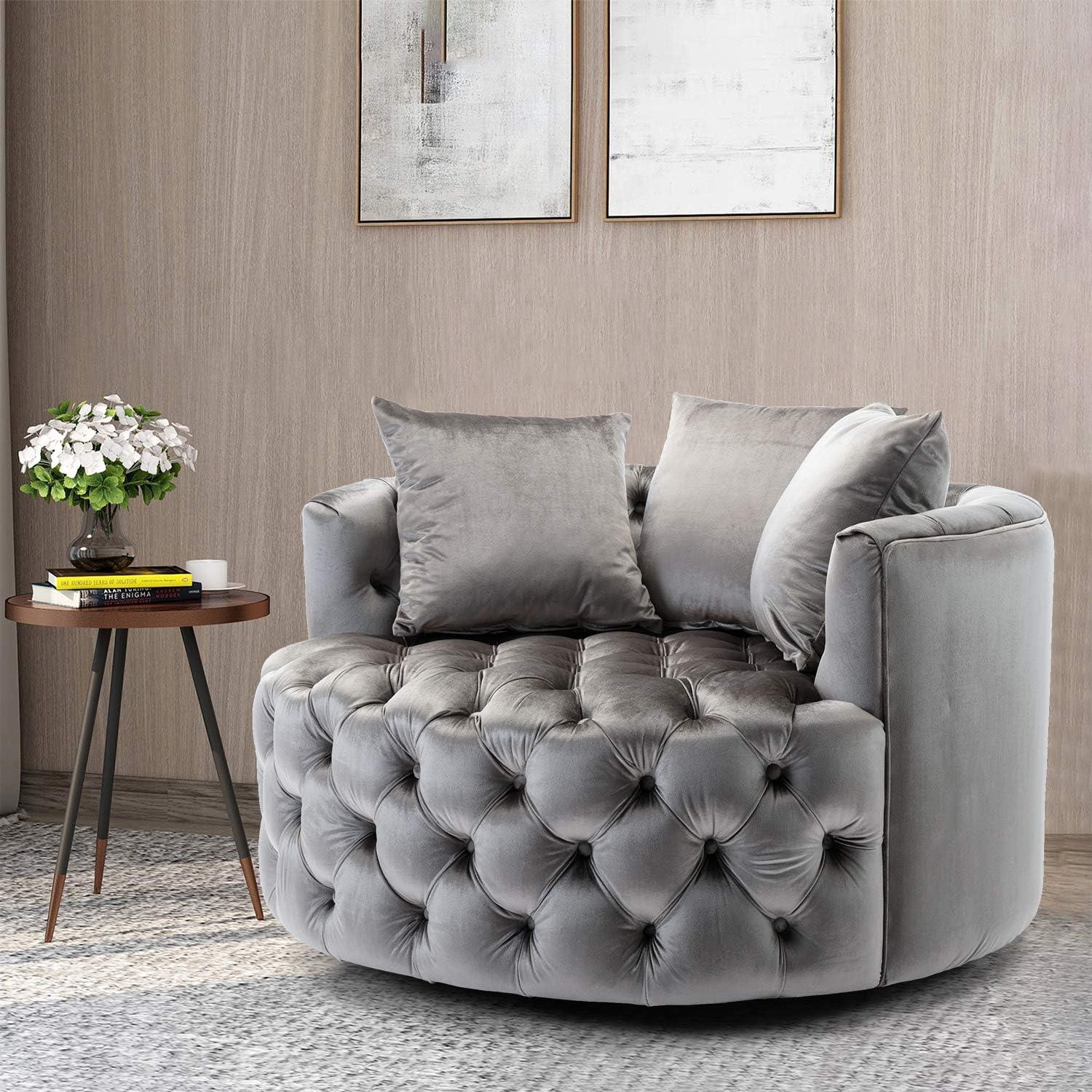 Wooden Twist Barrel Button Tufted Design Modern Round Sofa For Living Room with 3 Pillows - WoodenTwist