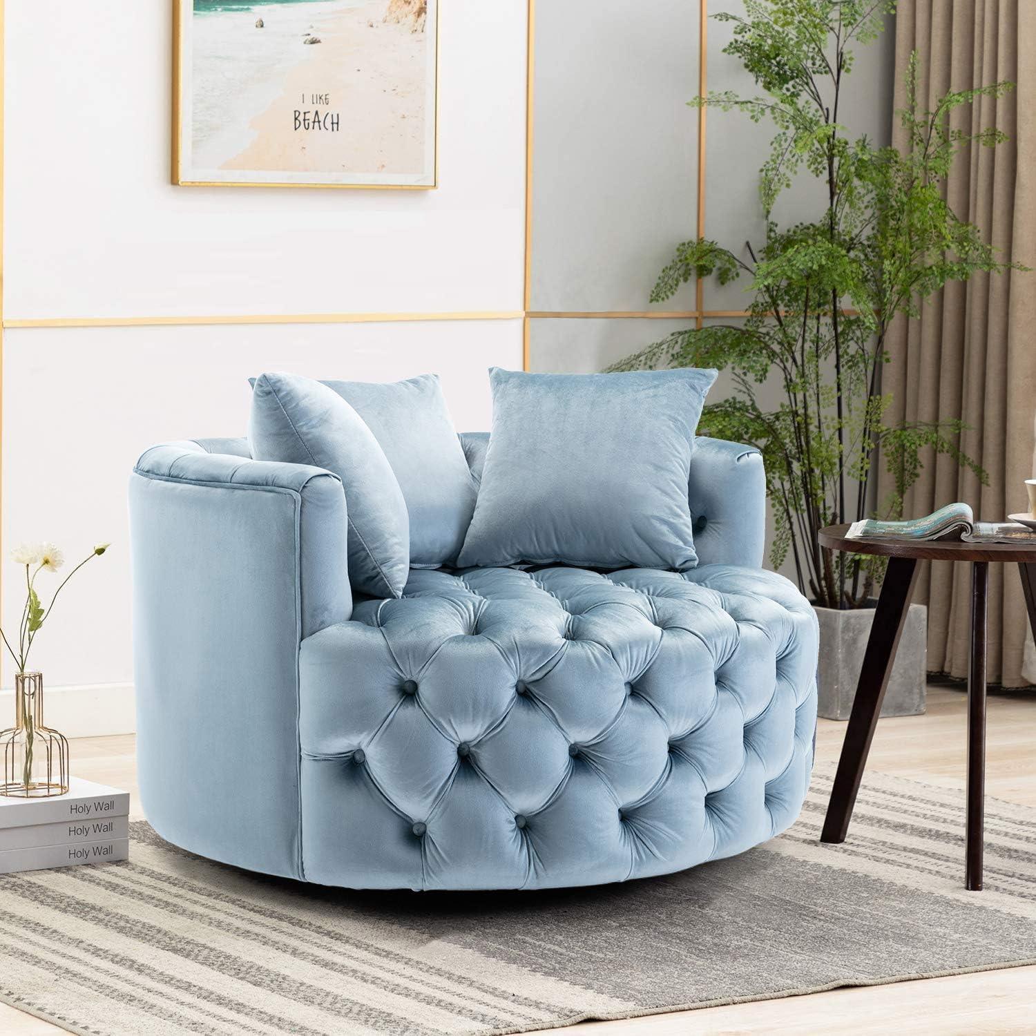 Wooden Twist Barrel Button Tufted Design Modern Round Sofa For Living Room with 3 Pillows - WoodenTwist