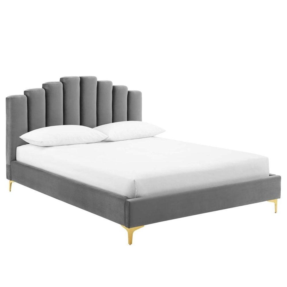 Wooden Twist Olivia Velvet Upholstery Rectangular Bed Modern Luxury Bed Frame with Stylish Design - WoodenTwist