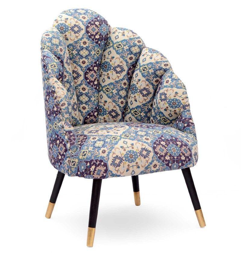 Mango Wood Peacock Chair In Cotton Blue Colour - WoodenTwist