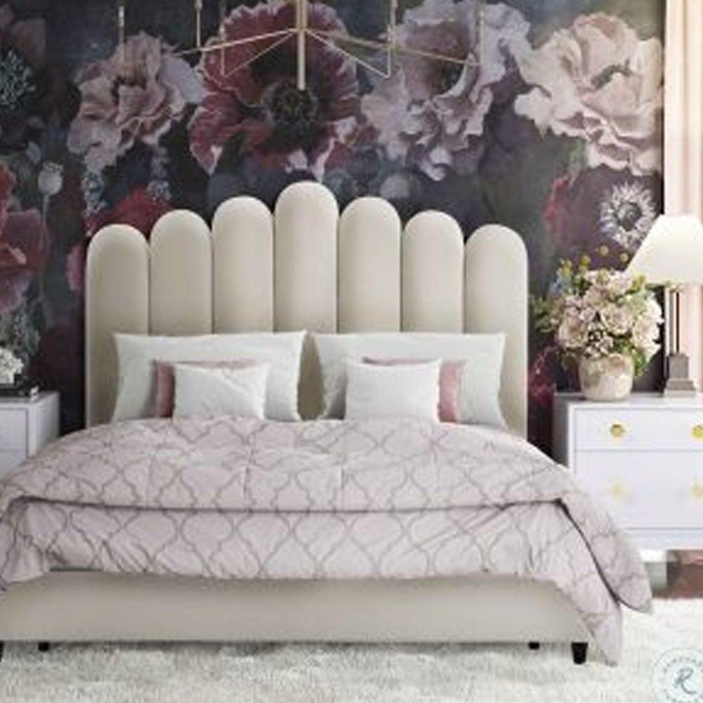 Cream Velvet Upholstery Bed