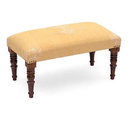 Mango Wood Bench In Cotton Yellow Colour - WoodenTwist