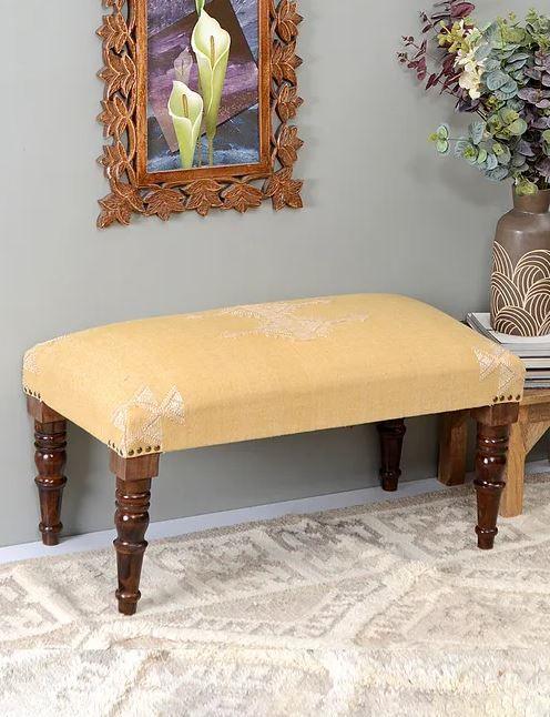 Mango Wood Bench In Cotton Yellow Colour - WoodenTwist