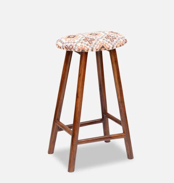 Curved Mango Wood Bar Stool In Cotton Brown Colour - WoodenTwist