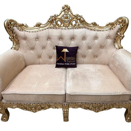 Wooden Boutique French Baroque Style Golden Leaf Hand Carved Sofa (2 Seater) - WoodenTwist