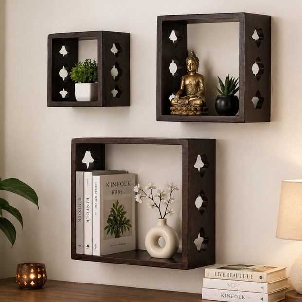 Wooden Square Nesting Floating Wall Shelves Set of 3 - WoodenTwist