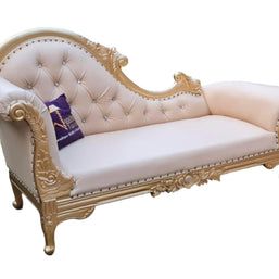Vintage Teak Wood Handcrafted Deewan Chaise Lounge (Golden) - WoodenTwist