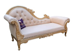 Vintage Teak Wood Handcrafted Deewan Chaise Lounge (Golden) - WoodenTwist