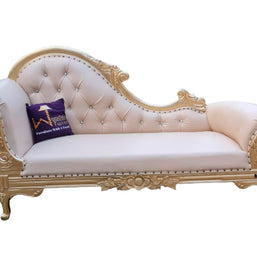 Vintage Teak Wood Handcrafted Deewan Chaise Lounge (Golden) - WoodenTwist