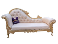 Vintage Teak Wood Handcrafted Deewan Chaise Lounge (Golden) - WoodenTwist