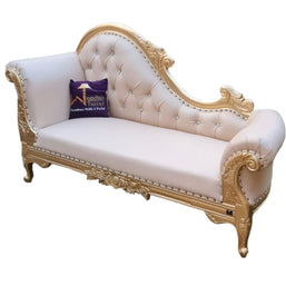Vintage Teak Wood Handcrafted Deewan Chaise Lounge (Golden) - WoodenTwist