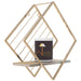 Wooden Twist Metallic Rhombus Shape Wood & Iron Storage Wall Shelf ( Golden ) - WoodenTwist