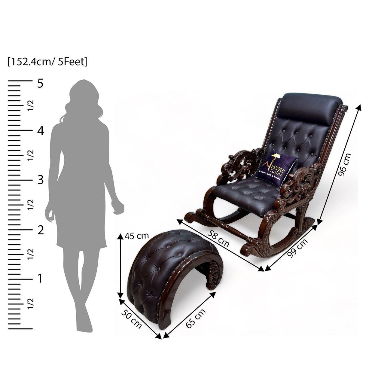 Graceful Hand Carved Rocking Chair with Foot Rest - WoodenTwist